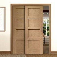 Easi-Slide OP3 Oak Shaker 4 Panel Sliding Door System in Four Size Widths