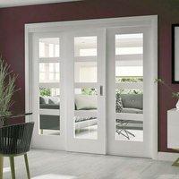 Easi-Slide OP2 White Shaker Four Pane Sliding Door System in Four Size Widths with Clear Glass