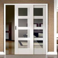 Easi-Slide OP3 White Shaker 4 Pane Sliding Door System in Four Size Widths with Clear Glass