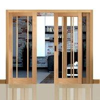 Easi-Slide OP2 Oak Worcester Three Pane Sliding Door System in Four Size Widths with Clear Glass