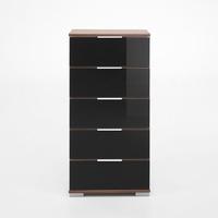 Easy Plus 5 Drawer Chest In Walnut And Black Glass Fronts