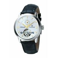 earnshaw mens 42mm black calfskin band steel case automatic white dial ...