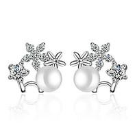 Earring 925 Sterling Silver Flower Imitation Pearl Stud Earrings Jewelry Wedding Party Daily Casual
