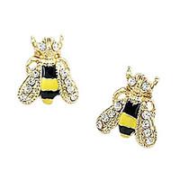 Ear Piercing Stud Earrings Rhinestone Gold Plated Enamel Simulated Diamond Alloy Cute Style Fashion Animal Shape Yellow Jewelry2pcs 1