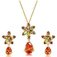 Earrings Set Necklace Pendants Citrine AAA Cubic Zirconia Euramerican Fashion Crystal Cubic Zirconia Alloy Flower Drop1 Necklace 1 Pair