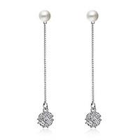Earring 925 Sterling Silver Imitation Pearl Long Drop Earrings Jewelry Wedding Party Daily Casual