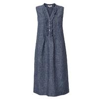 East Linen Cross Dye Pintuck Dress INDIGO