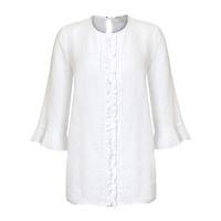 east linen frill front blouse white