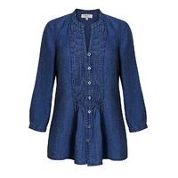 East Linen Pintuck Blouse INDIGO