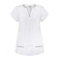 East Linen Embroidered Detail Top WHITE