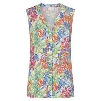 East Linen Aloha Print Sleeveless Shirt WHITE