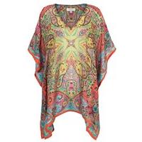 east silk paisley print kaftan coral