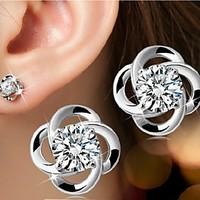 Earring Flower Stud Earrings Jewelry Women Birthstones Wedding / Party / Daily / Casual / Sports Silver / Sterling Silver 1pc Silver