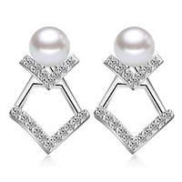 Earring 925 Sterling Silver Imitation Pearl Stud Earrings Jewelry Wedding Party Daily Casual Imitation Pearl 1 pair Silver