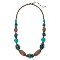 East Round Wood Disc & Bead Necklace TURQUOISE