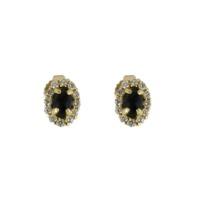 Earrings Whitby Jet And 18ct Yellow Gold Diamond Oval Stud