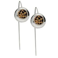 Earrings Whitby Jet And Silver Round 9ct Gold And Silver Web Gothic Long Drop