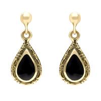 Earrings Whitby Jet And Yellow Gold Small Pear Bead Drop
