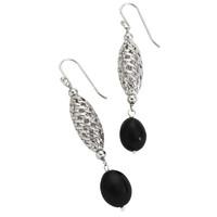 Earrings Whitby Jet And Silver Oval Bead Large Mesh Hook