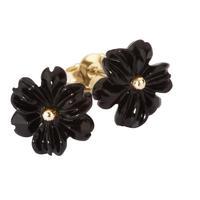 Earrings Whitby Jet And Yellow Gold Large Carved Flower Stud