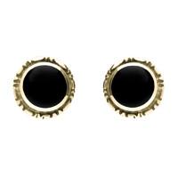 Earrings Whitby Jet And Yellow Gold Small Circle Rope Edge Stud