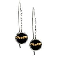 Earrings Whitby Jet And 9ct Yellow Gold Gothic Bat Chain Drop