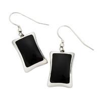 Earrings Whitby Jet And Silver Abstract Oblong Hook Drop