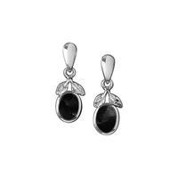 Earrings Whitby Jet And Silver Leaf Drop