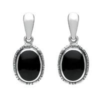 Earrings Whitby Jet And Silver Oval Rope Edge Drop