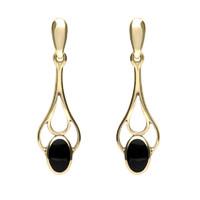 Earrings Whitby Jet And Yellow Gold Oval Spoon Drop