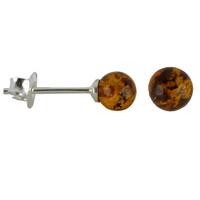 Earrings Baltic Amber And Silver Orange 7mm Ball Stud