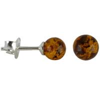 Earrings Baltic Amber And Silver Orange 8mm Ball Stud