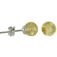 Earrings Baltic Amber And Silver Yellow 8mm Ball Stud