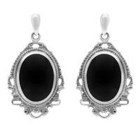 Earrings Whitby Jet And Silver Edwardian Oval Drop