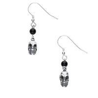 Earrings Whitby jet And Silver Mini Skull One Stone Drops