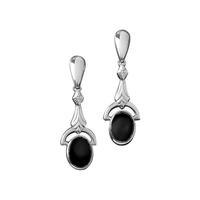 Earrings Whitby Jet And Silver Oval Art Deco Drop