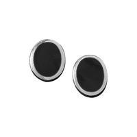 Earrings Whitby Jet And Silver Oval Flat Omega Stud