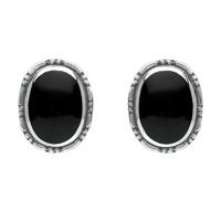 Earrings Whitby Jet And Silver Oval Rope Edge Stud
