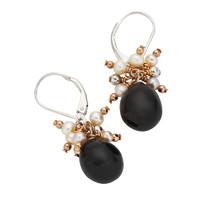 Earrings Whitby Jet And Silver Pearl Bead Drop