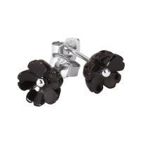 Earrings Whitby Jet And Silver Small 5 Petal Carved Stud