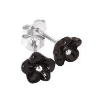Earrings Whitby Jet And Silver Small Flower Stud