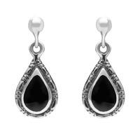 Earrings Whitby Jet And Silver Small Pear Bead Drop