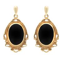 Earrings Whitby Jet And Yellow Gold Edwardian Oval Drop