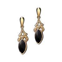 Earrings Whitby Jet And Yellow Gold Marquise Shaped Drop
