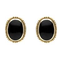 Earrings Whitby Jet And Yellow Gold Oval Rope Edge Stud