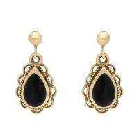 Earrings Whitby Jet And Yellow Gold Pear Rope Frill Drop