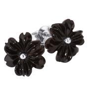 Earrings Whitby Jet And Silver Carved Large Flower Stud