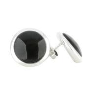 Earrings Whitby Jet And Silver Plain Round Stud