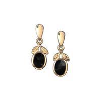 Earrings Whitby Jet And Yellow Gold Leaf Drop