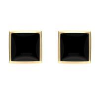 Earrings Whitby Jet And Yellow Gold Modern Flat Square Stud
